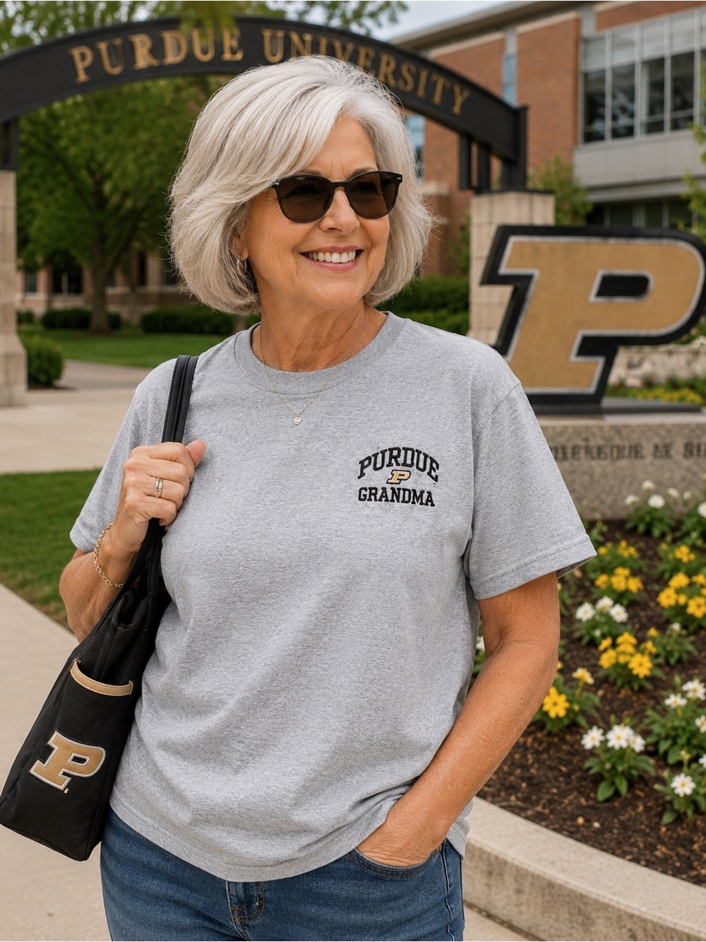 Vintage Steve & Barry’s Purdue Grandma Embroidered T-Shirt Heather Gray Sz Large